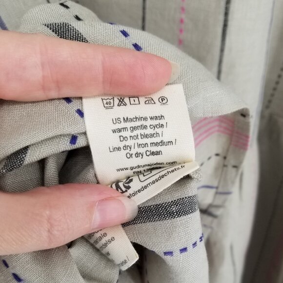 NWT Gudrun Sjoden Linen Striped Shima Dress, pintucks -L- Lagenlook, Cottagecore - Picture 9 of 9